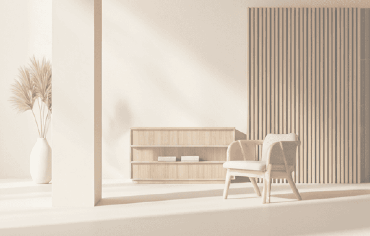A calm, sunlit room with warm natural tones